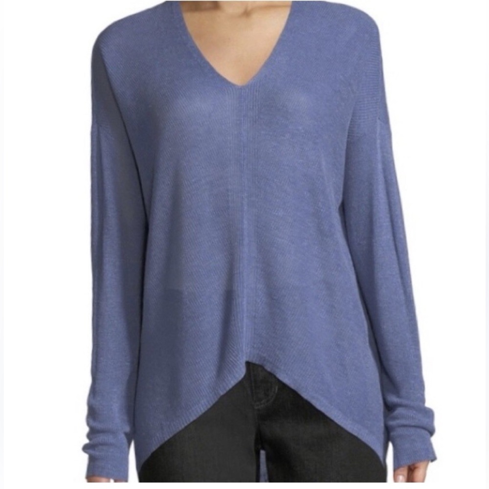Eileen Fisher Periwinkle Organic Linen Blend V-Neck Sweater